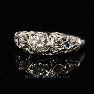 Filigree Ring with Moissanite and Sapphire